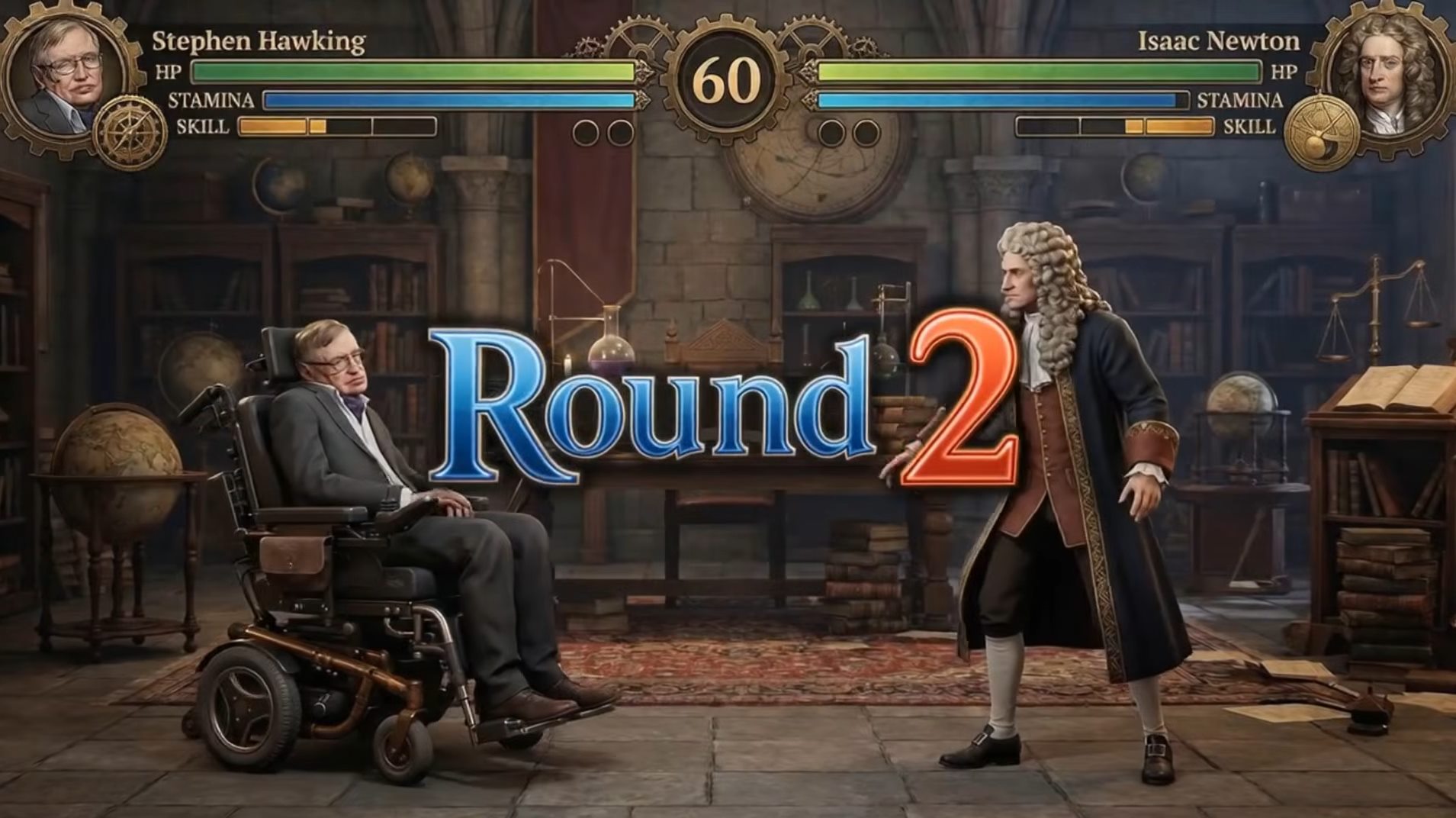 نبرد هاوکینگ و نیوتون به سبک مورتال کمبت؛ شاهکار جدید هوش مصنوعی 