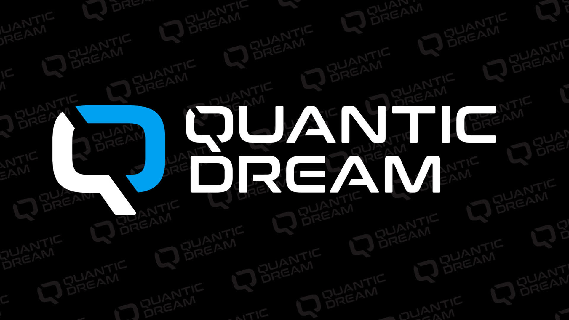 Quantic Dream Logo a White and blue Rounded Speech bubble Icon Left of the Bold White 'quantic Dream' Wordmark on a Black Background