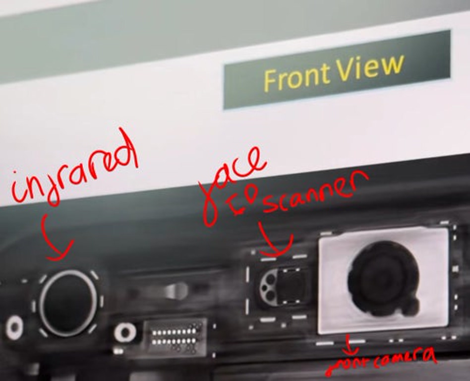 Close-up of a car’s front-view sensor panel with a circular infrared sensor and a front camera.