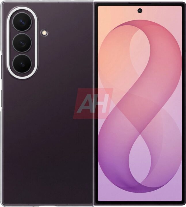 Purple smartphone shown from back and front, featuring a vertical triple-camera module on the rear and a large edge-to-edge screen on the front.