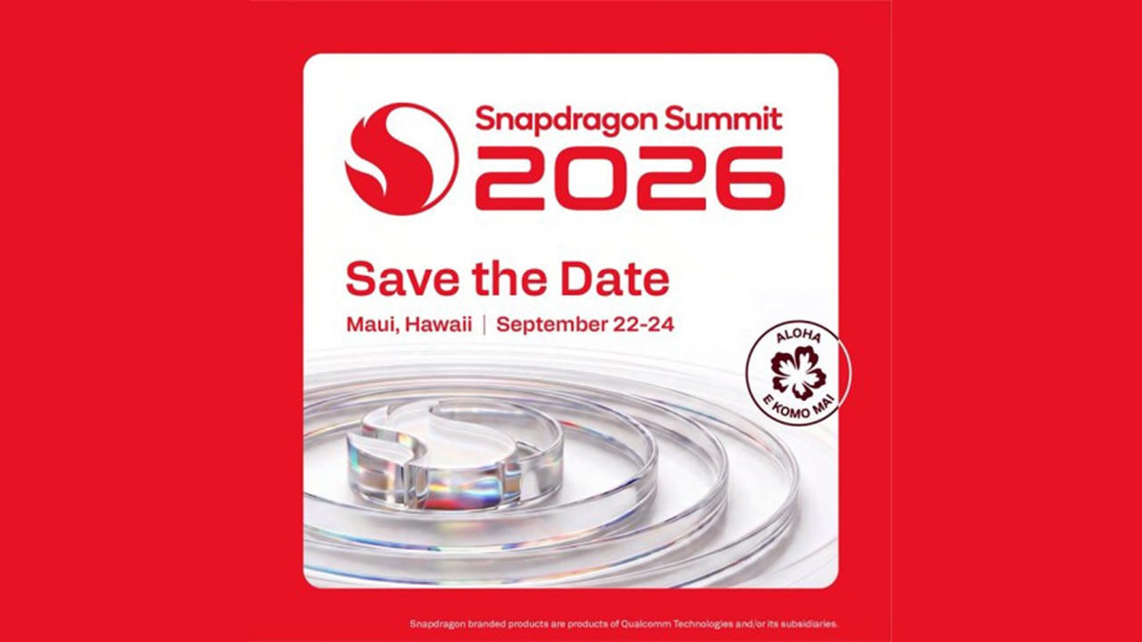Save the Date poster for Snapdragon Summit 2026: Maui, Hawaii, September 22–24, with red branding and circular stamp.