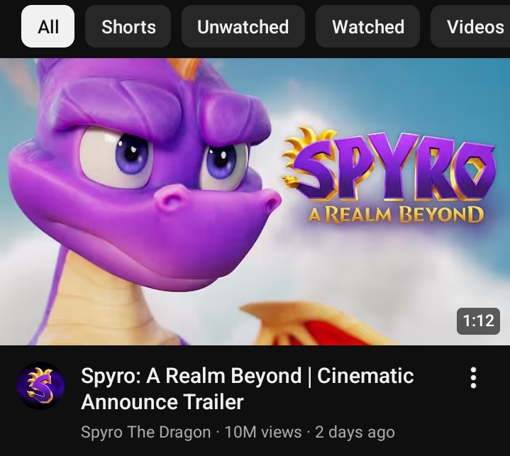 Youtube Thumbnail Showing a Purple Dragon from Spyro a Realm Beyond with the Game Logo on a Blue Sky Background
