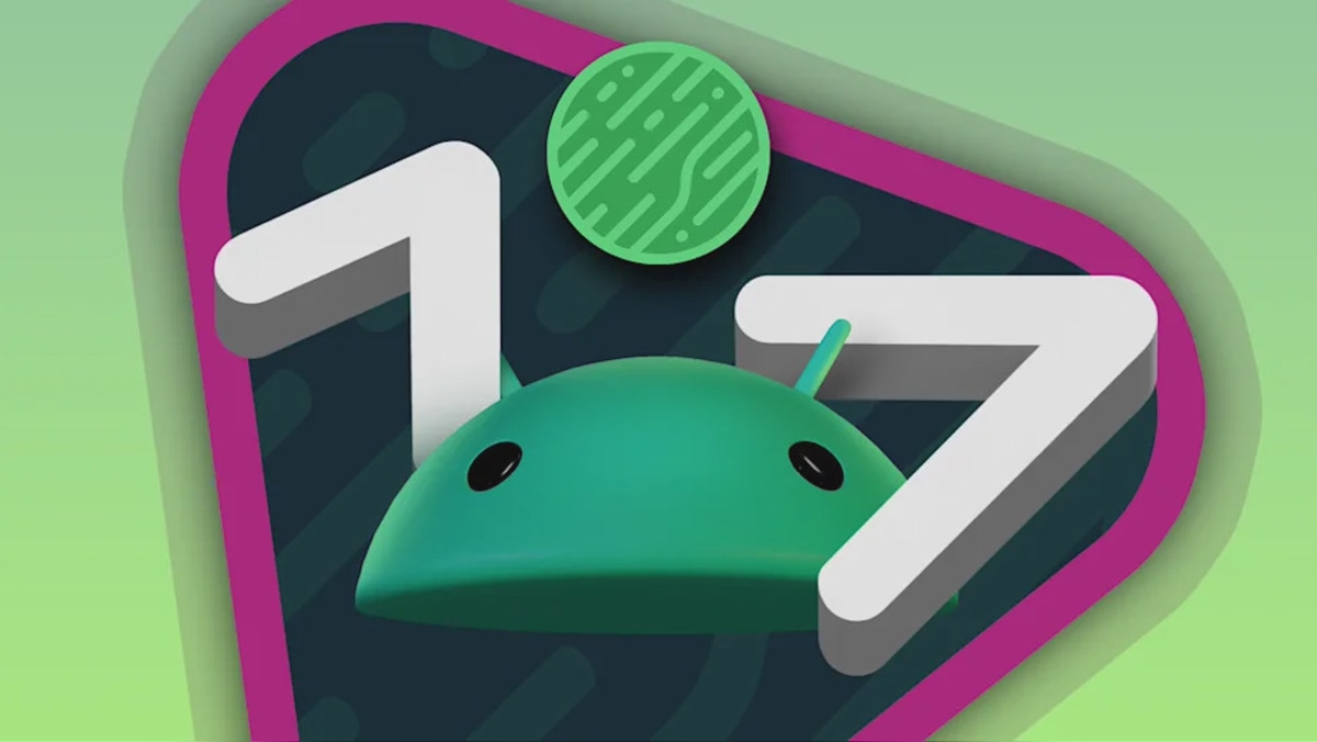 Android mascot head in front of a stylized '17' on a purple-framed app icon.