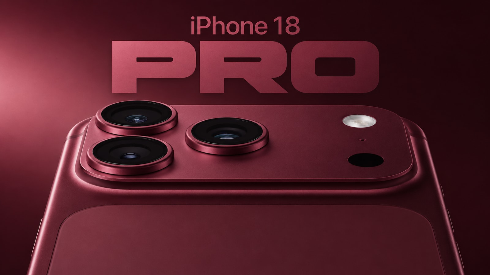Close-up of the iPhone 18 Pro back with a triple-camera module on a red finish.