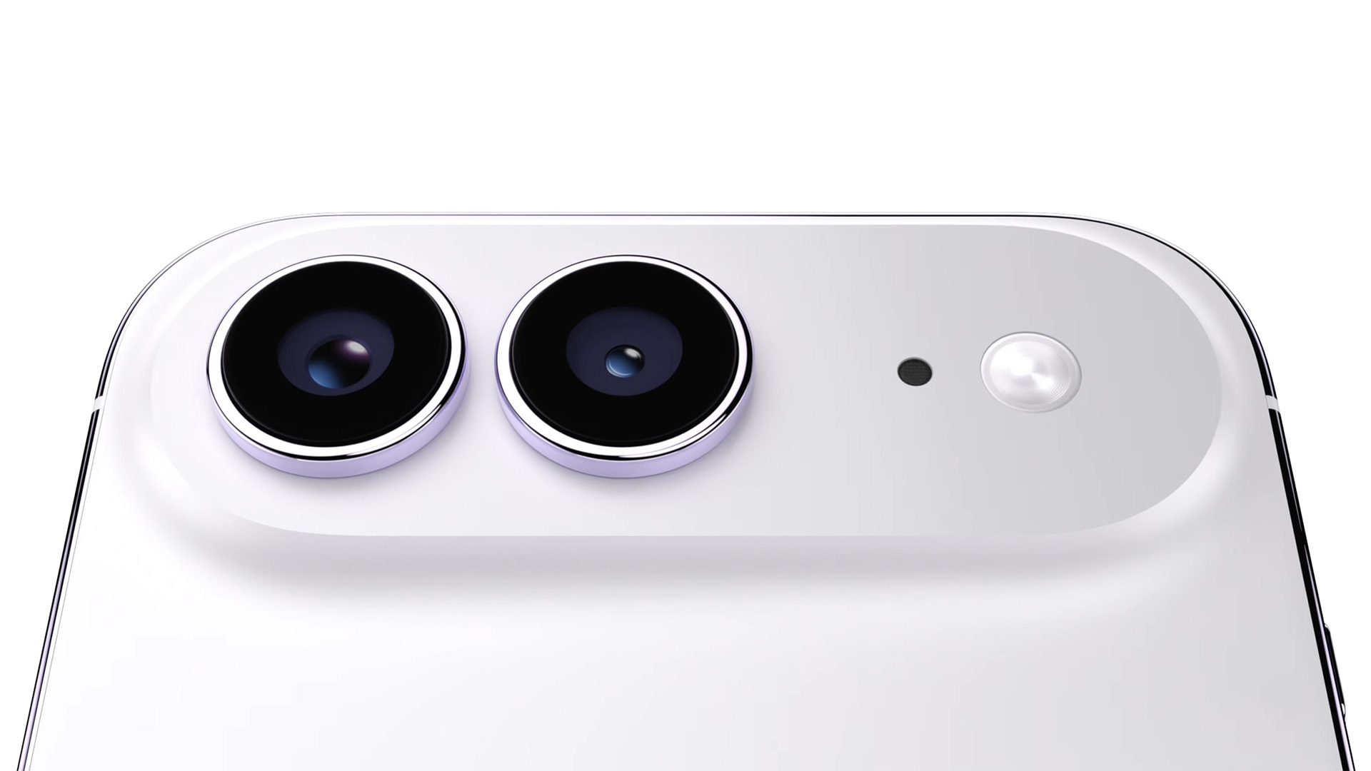 Close-up of the back of a silver smartphone showing dual rear camera lenses with ringed lenses and a flash.