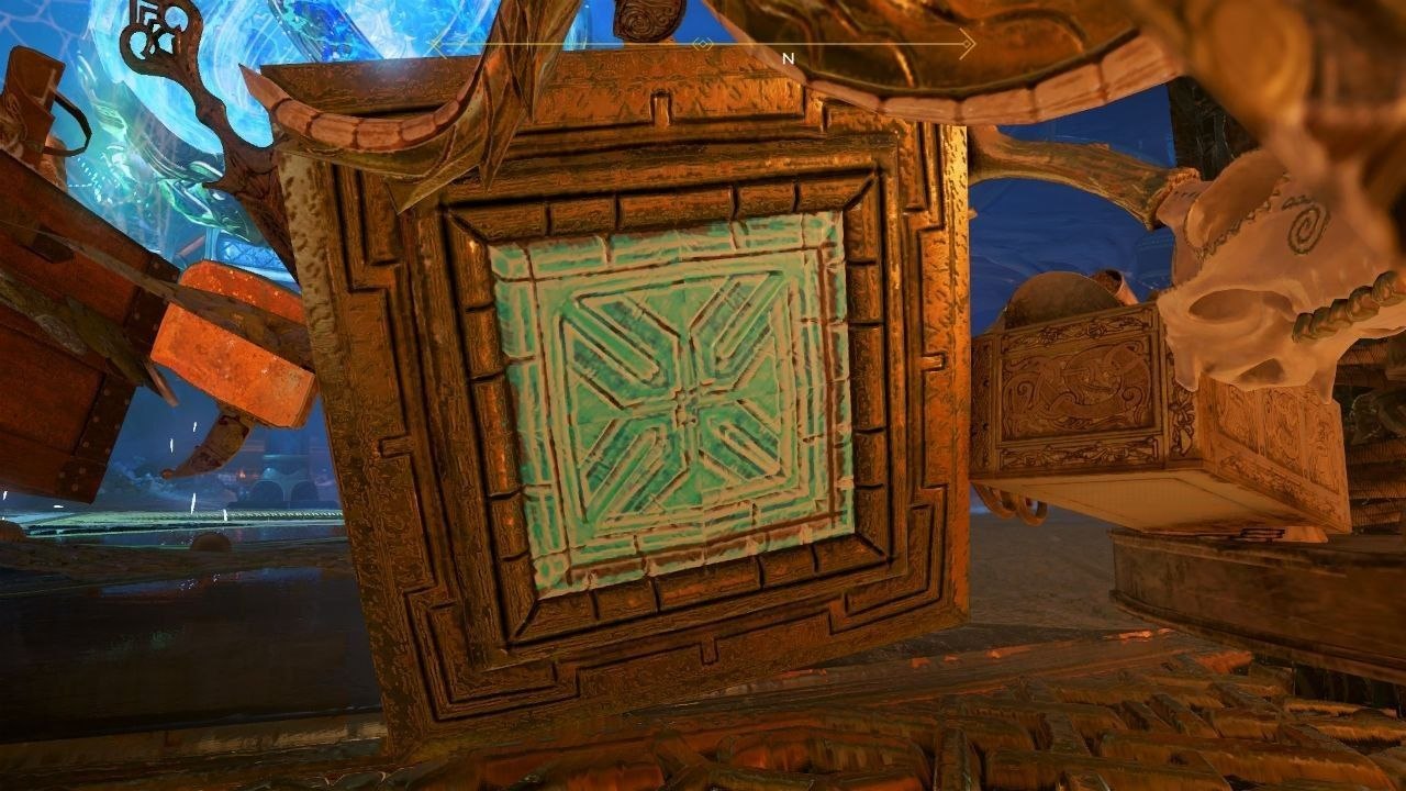 Photo 5936294679328525905 y Ornate Square Chest with Turquoise Center Panel and Geometric Pattern Set in a Carved Wooden Frame