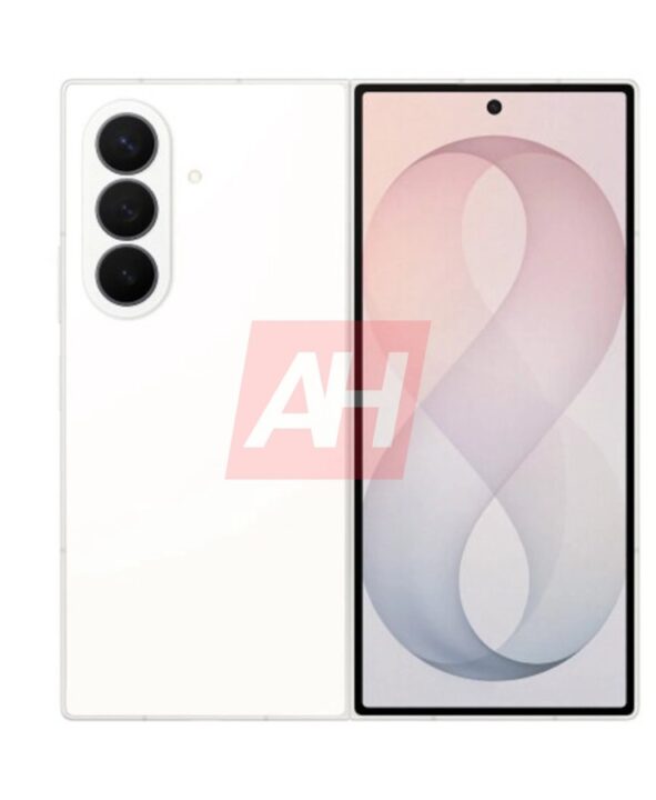 White smartphone shown from back and front, featuring a triple-camera array on the rear and a tall edge-to-edge display on the front.