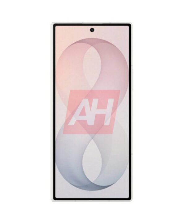 Front view of a tall smartphone with a centered punch-hole camera and slim bezels on a white background, displaying a pastel abstract wallpaper.