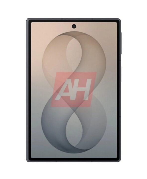 Tablet device with a large screen, thin black bezel, and a centered front-facing camera at the top edge.