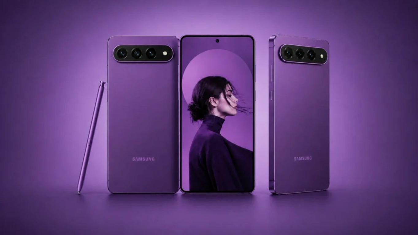 Purple Samsung Galaxy smartphone with S Pen, shown from back and side profiles to highlight the camera array and color choice.