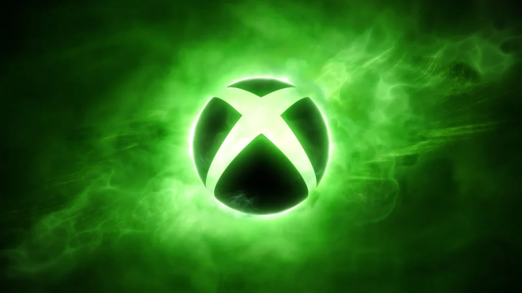 Illuminated Xbox Logo Glowing Green Against a Smoky Green Background