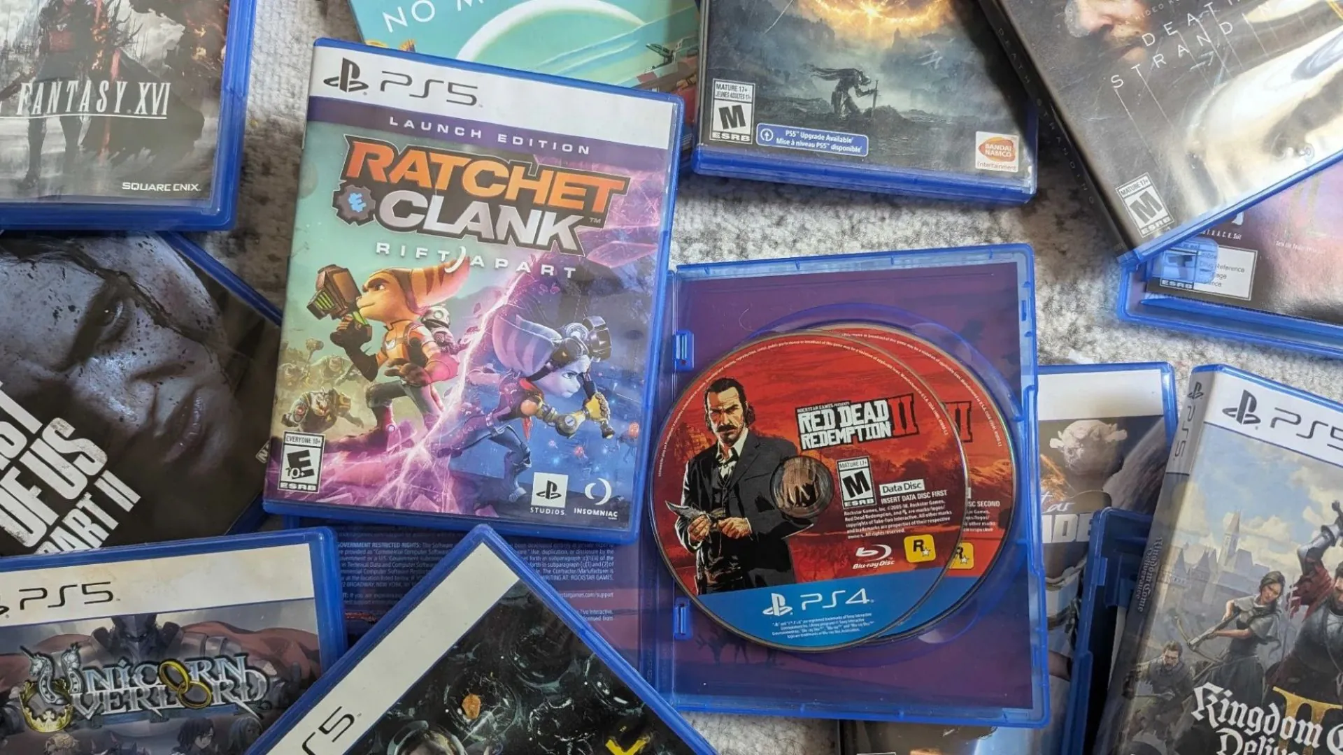 Ps5 Game Case for Ratchet & Clank Rift Apart Among Other Ps4ps5 Cases on a Surface