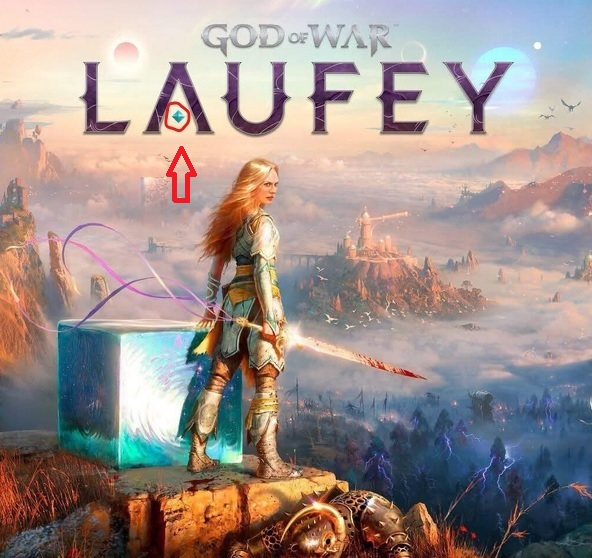 2342 Promotional Game Cover for God of War Laufey Featuring a Female Armored Warrior on a Cliff with a Glowing Turquoise Cube Nearby