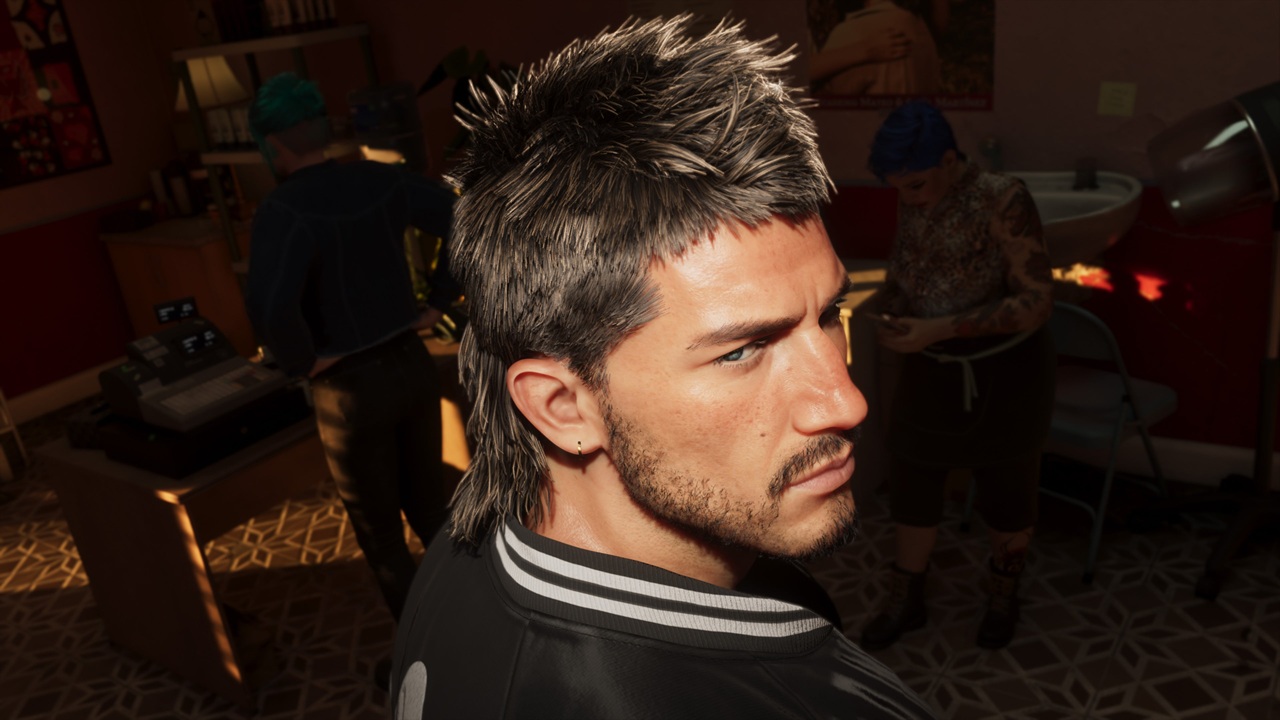Man with a Spiky Silver dyed Hairstyle in a Salon Looking to the Right