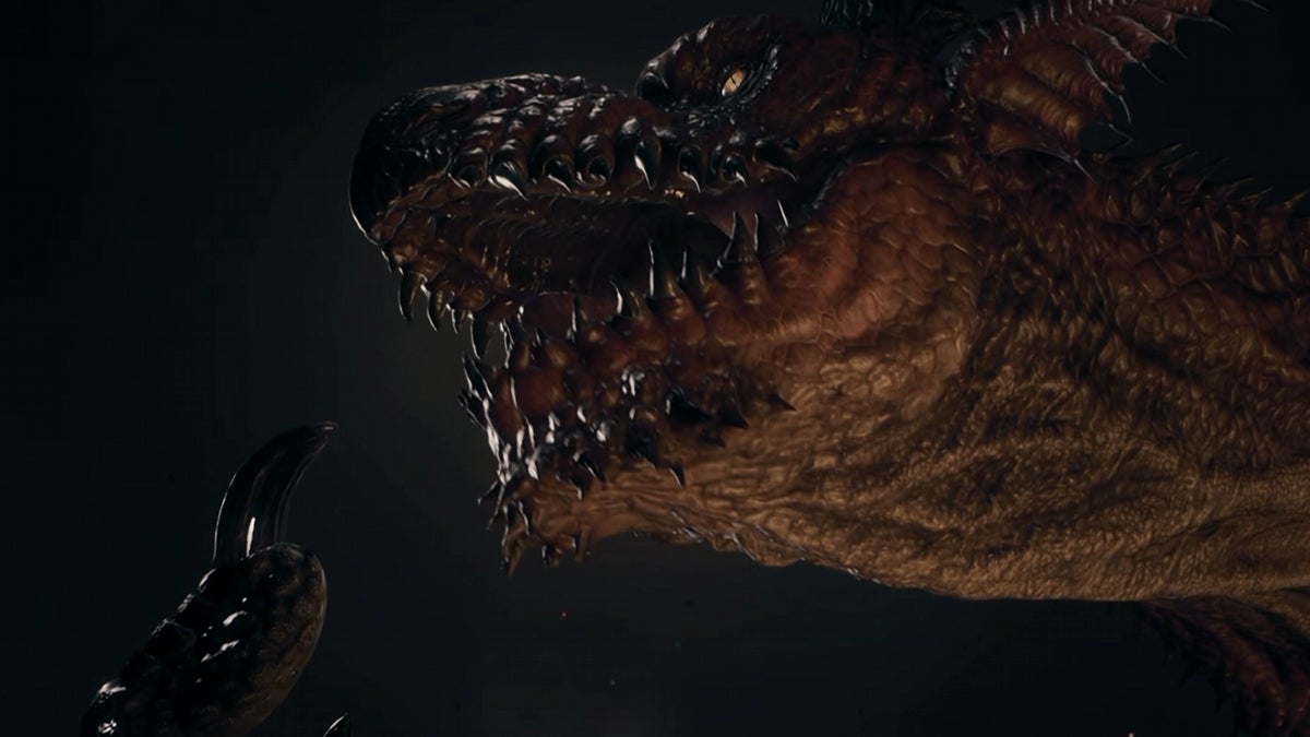 Close up of a Crocodile's Head with Jaws Wide Open Teeth Visible Against a Dark Background