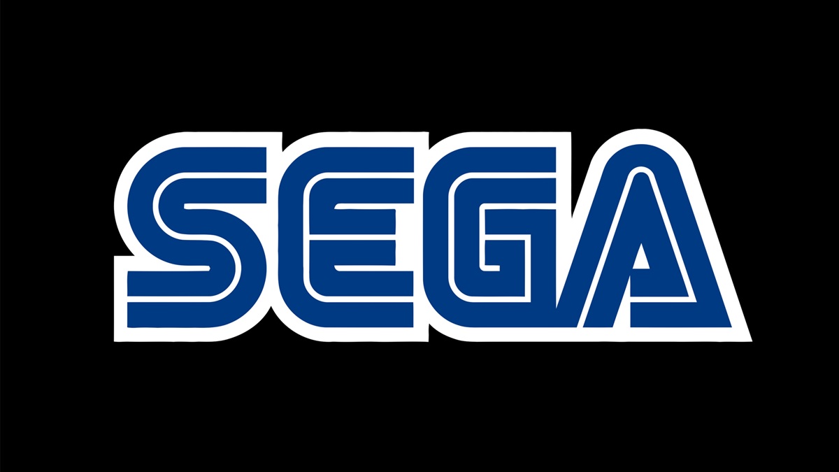 Sega Logo in Blue with a White Outline on a Black Background