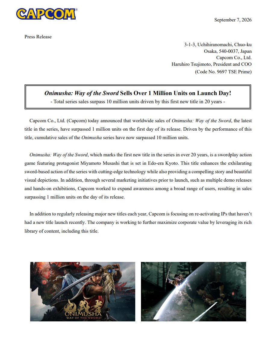 Photo 2026 09 07 10 55 07 بازی Onimusha: Way of the Sword در اولین روز انتشار به فروش یک میلیون نسخهای رسید | لینک ۳۶۵